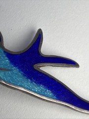 Antique Sterling Silver 925 Blue Enamel Swallow Bird Brooch Pin Art Nouveau 2.4”