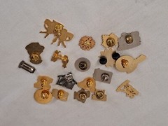 Vintage Enamel Pinback Button Lot Snoopy Enesco Winery Olympics Dutch Religious