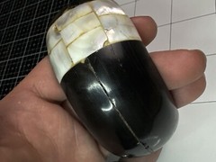 Horn Ox Buffalo Mother Of Pearl Abalone Vintage Thick Heavy Bangle Size 8