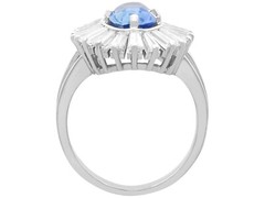 2.75Ct Ceylon Sapphire and 2.88Ct Diamond, 18k White Gold Cluster Ring