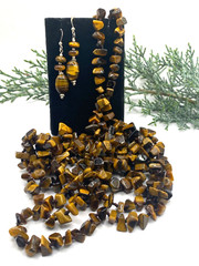 Vintage, 925, Sally Treasures, Tigers Eye 40″ knotted nugget necklace & earrings
