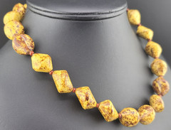 Chunky Vintage Signed Austria Brown Yellow Pottery Beads 18″ Necklace