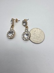 1990’s Signed Icing Clear Rhinestone Gold Tone Dangle Pierced Earrings Vintage