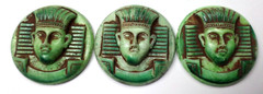 Vintage Czech Egyptian Revival Green King Tut Pharaoh Round Cabochon, Cab, 30mm