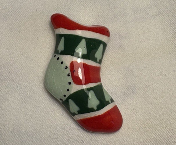 Flying Colors Christmas Stocking Brooch Pin