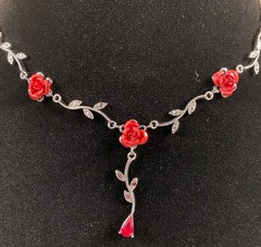 Vintage Gothic Jewelry Y2K Roses Choker Red Beaded Lot of 3 Necklaces & Earrings
