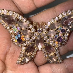Weiss Brooch Pin Pink Butterfly 2.5 Inches Vintage Brilliant
