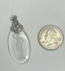 Vintage Glass Intaglio Lady Pendant Necklace Reverse Carved Oval