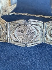Vintage 1930s Portuguese Sacred Geometry Sterling Silver Filigree Panel Bracelet