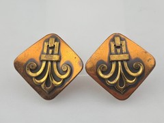 Unsigned Renoir Chunky Copper Brass Filigree Scroll Panel Bracelet Clip Earrings