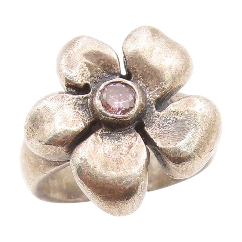 925 Sterling Silver Vintage Ring Pink Topaz Floral Blossom Band Sz 7 RG34877