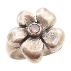 925 Sterling Silver Vintage Ring Pink Topaz Floral Blossom Band Sz 7 RG34877