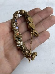 Vintage GOLDETTE NY Victorian Revival Charm Slide Bracelet Jeweled Rhinestone