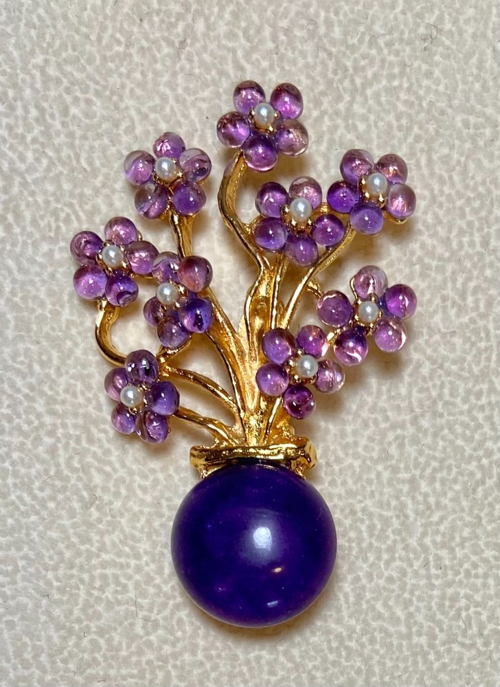 AUTHENTIC SWOBODA FLOWER VASE BROOCH ~ AMETHYST, PEARL !