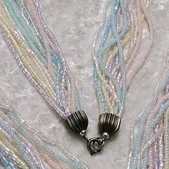 Vintage Long Pastel Pink Blue Green Microbead Multistrand Necklace 26in