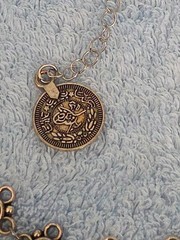 Vintage Bohemian Silver-Toned Coin Bracelet Anklet Dangle Charm ADJ. & Broach.
