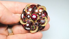 Vintage Red Rhinestone Pin & Ornate Crystal Bracelet Lot