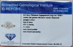 Platinum Vintage Engagement Ring 2.35ct. Lab Grown Round Old Euro Cut Diamond