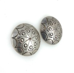 Vintage Sterling Silver Navajo Style Round-Shape Engraved Push-Back Earrings .9”