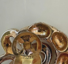 Vintage Signed Mazer Jomaz Galaxy Sapphire Glass & Rhinestone Gold Tone Earrings