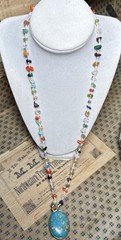 Bohemian Natural Stone Gem Pendant Necklace Turquoise Pendant ￼
