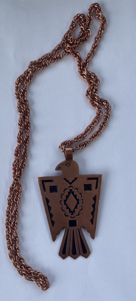 VINTAGE BELL TRADING POST SOLID COPPER THUNDERBIRD PENDANT & 29″ CHAIN SIGNED