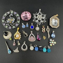 Vintage to Now Crystal Rhinestone Pendant Charm Lot of 28 Silver Gold Tone Mix