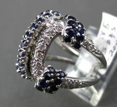 ESTATE LARGE 2.30CT DIAMOND & AAA SAPPHIRE 14KT WHITE GOLD 3D PAVE FUN RING