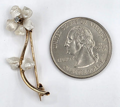 Vintage American Natural Freshwater Pearl and Diamond Brooch 14K