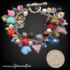 Vintage Artisan Cluster Bead Charm Bracelet Lampwork Glass Pearl Toggle