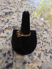 Vintage Signed Seta Gold Tone Black Glass Cabochon CZ Cubic Zirconia Ring SZ 10