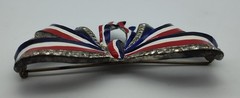 Vintage Large Bow Red White Blue WW2 Silver Tone Clear Rhinestone Pin Brooch