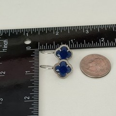 Dyadema Designer 925 Sterling Silver Blue Stone Clover Leverback Dangle Earrings