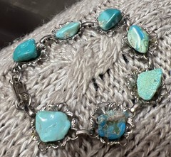 Vintage 60’s TURQUOISE Stones Nuggets Silver Tone Southwestern Western Bracelet