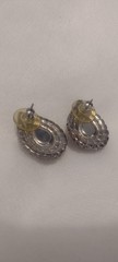Vtg Red Ruby & Diamond Cubic Zirconia Rhinestone Earrings, Prong Set Silver Tone