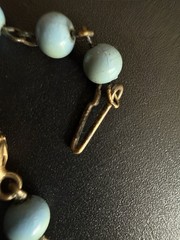 Antique Czech Glass Grape Cluster Necklace Brass Blue Bead Art Deco Neiger Style