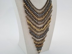 ZAR Vintage Cascading Layered Gold and Silver Tone Beads Mesh Statement Necklace