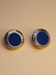 NAPIER Designer Signed Navy Enamel & Gold Tone Button Earrings FREE $HIPPING!!