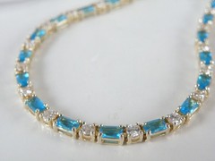 Vintage Gold on Sterling Silver 925 Teal Blue Gemstone Tennis Bracelet 8″