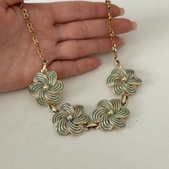 Vintage Pastel Blue Enamel Flower Set Earrings Necklace Clip On Earrings Spring