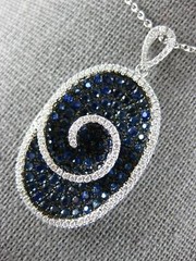 ESTATE LARGE 3.51CT DIAMOND & AAA SAPPHIRE 18K WHITE GOLD OVAL SWIRL FUN PENDANT