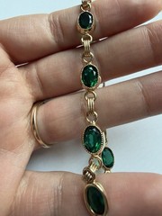 Vintage 1/20 12k Gold Filled Simulated Emerald Bracelet With Safety Chain 7.25in