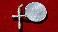 14k multi tone gold pendant 1.35″ diamond cut cross charm vintage 0.70gr N3392