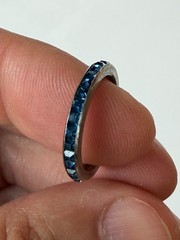 Vintage Crown Trifari Sterling Silver Channel Set Ring Blue Rhinestones 5-1/2