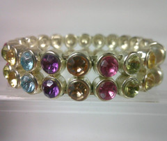 Vintage Multicolor Rhinestone Bracelet Double Row 2.5 In Magnetic Closure