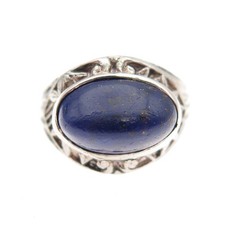 925 Sterling Silver Vintage Real Lapis Floral Oxidized Ring Size 4.25