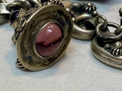 Italian Etruscan Revival 800 Silver Fob Charm Bracelet Semi Precious Stones