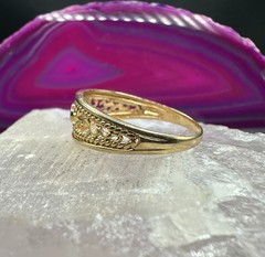 Garnet Filigree Band Ring Vintage 14K Yellow Gold Size 7.5