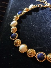 Vintage Monet Signed Lapis Style Cabochon Collar Necklace