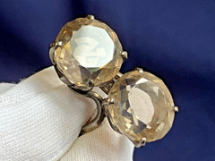 Vtg Ring Size 5.25 Band Costume Jewelry Round Smoky Quartz Look Stones *READ*